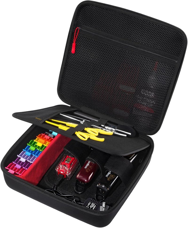 Procase حقيبة أدوات الحلاقة الصلبة، حقيبة سفر لـ 3-4 ماكينات حلاقة وإمدادات، صندوق تخزين منظم للمقصات مع فواصل قابلة للتعديل، حامل محمول لمجموعات حلاقة الرجال - أسود - Image 1